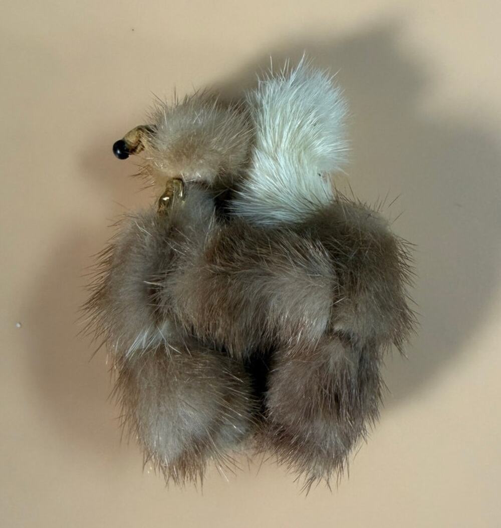 Vintage Mink Fur Poodle Dog Brooch Pin Brown 3" Costume Jewelry Collectible